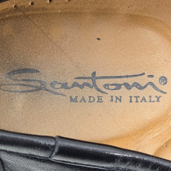 Santoni Italy Relaxed Black Leather Dress Shoes Mens 10.5 Moc-toe Tassel Loafers main image 10
